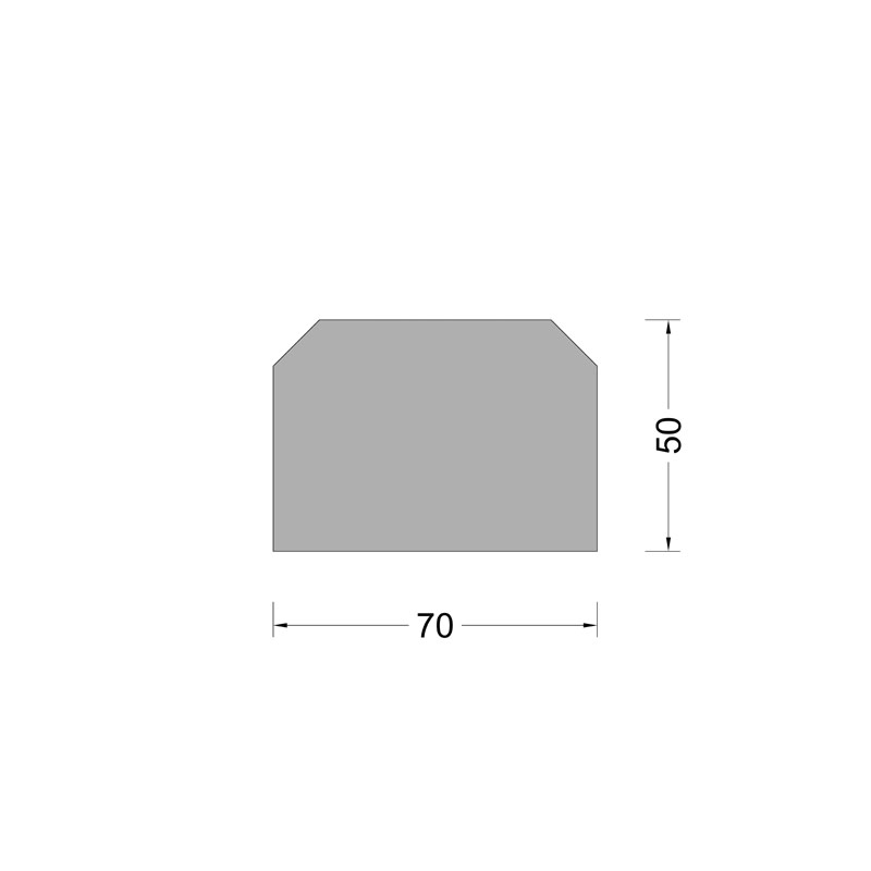 Blok fender profiel 070x050mm - massief - afschuining 010x010mm