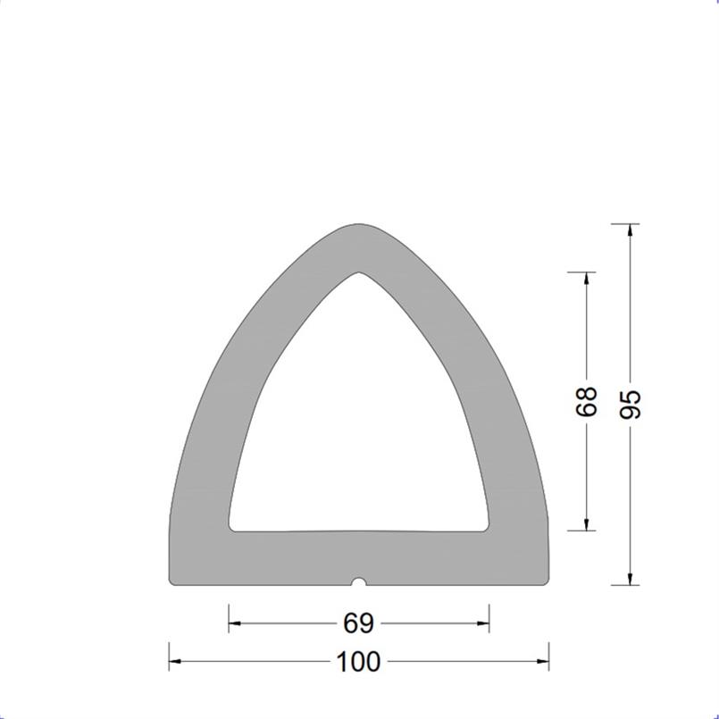 Delta-fender 100x095mm - kamer 069x068mm - Grijs