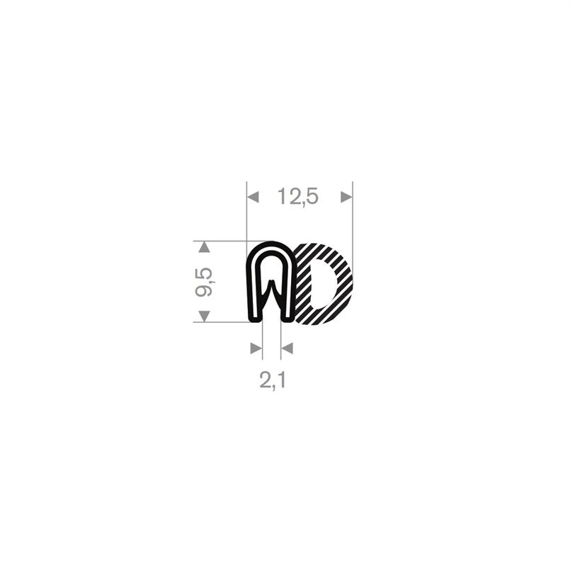 PVC Klemprofiel met mosrubber - klembereik 1.0-2.0mm