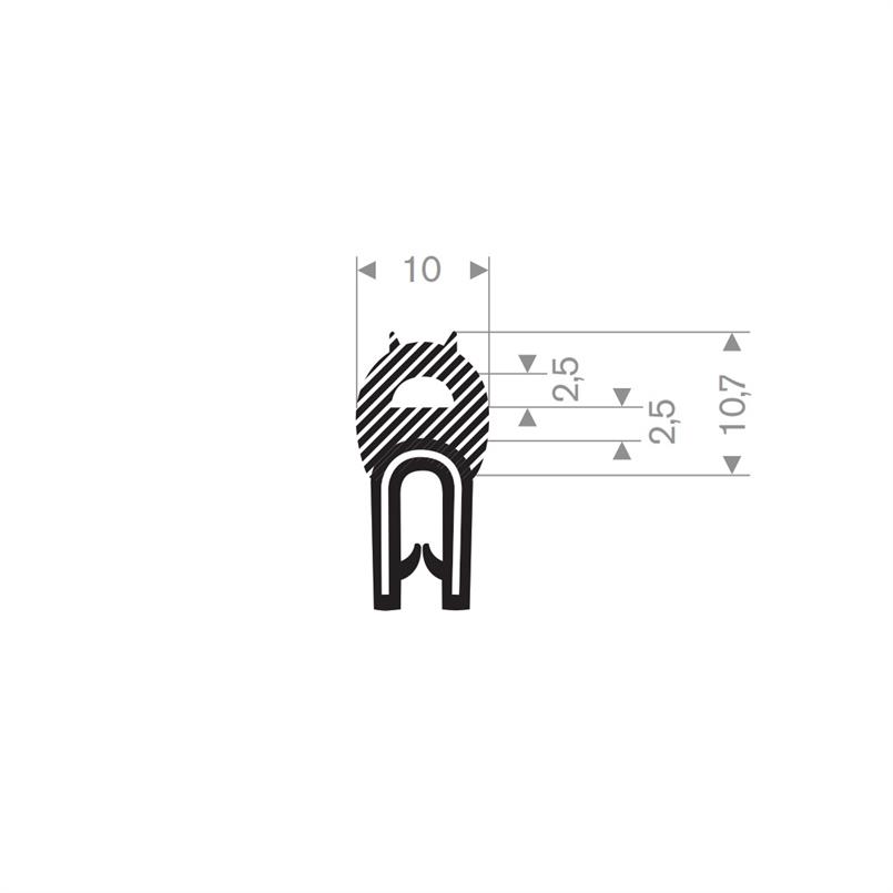 PVC Klemprofiel met mosrubber - klembereik 1.0-2.0mm