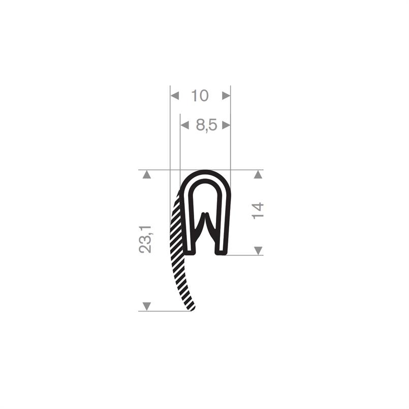 PVC Klemprofiel met mosrubber - klembereik 1.5-3.0mm