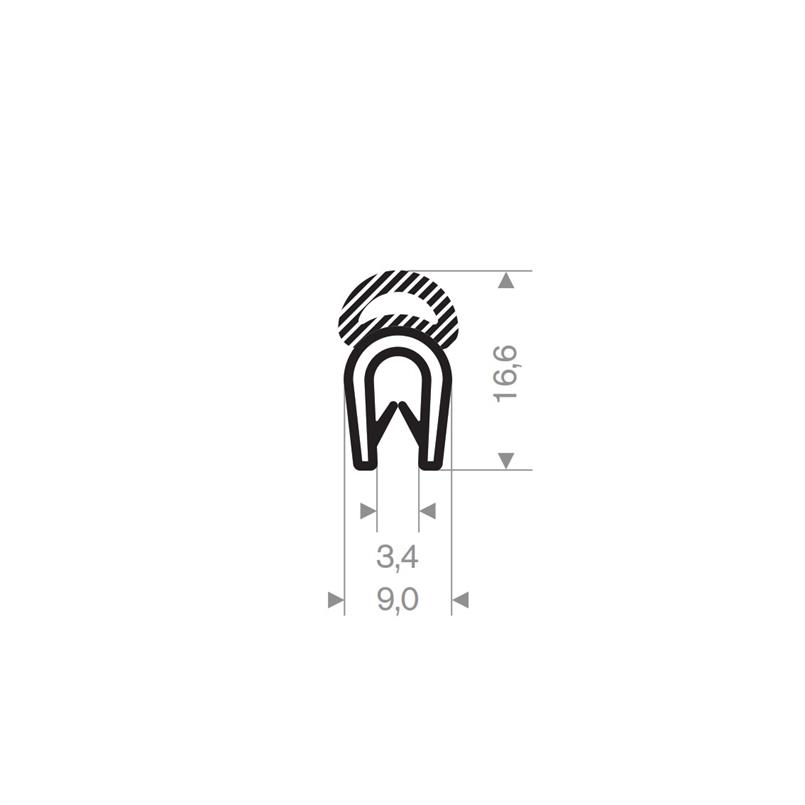 PVC Klemprofiel met mosrubber - klembereik 1.5-3.0mm