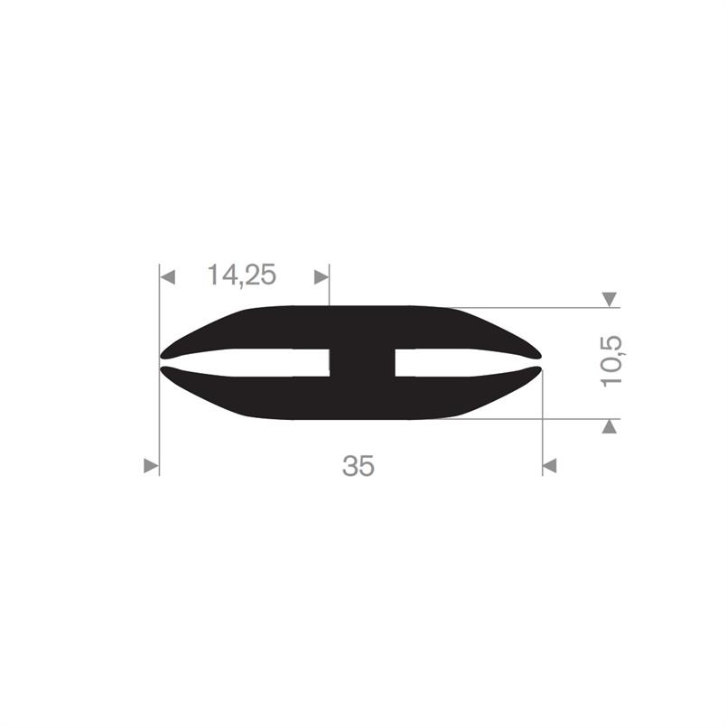 Rubber H-profiel 35x10,5 mm