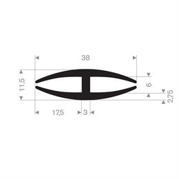 Rubber H-profiel 38x11,5 mm