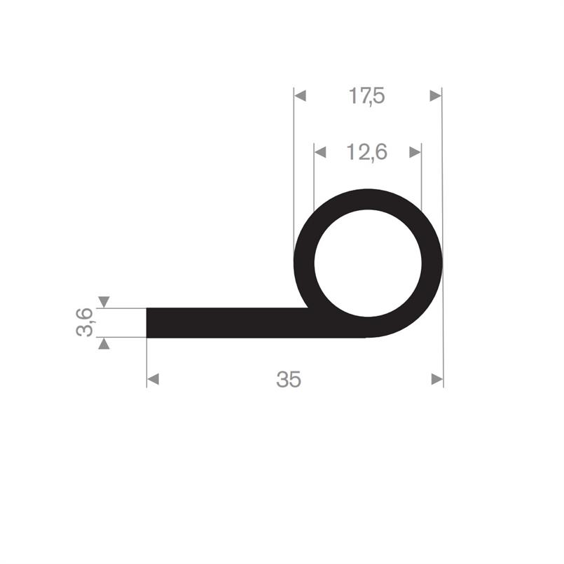 Rubber kraalprofiel 35x17,5 mm