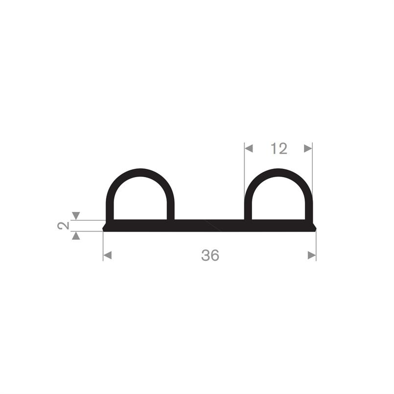 Rubber kraalprofiel 36x12 mm