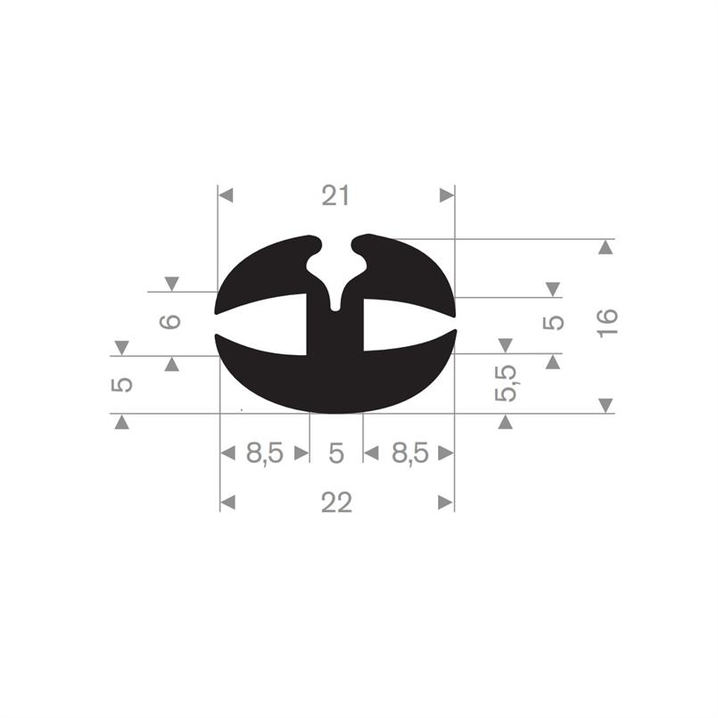 Rubber raamprofiel 22x16 mm