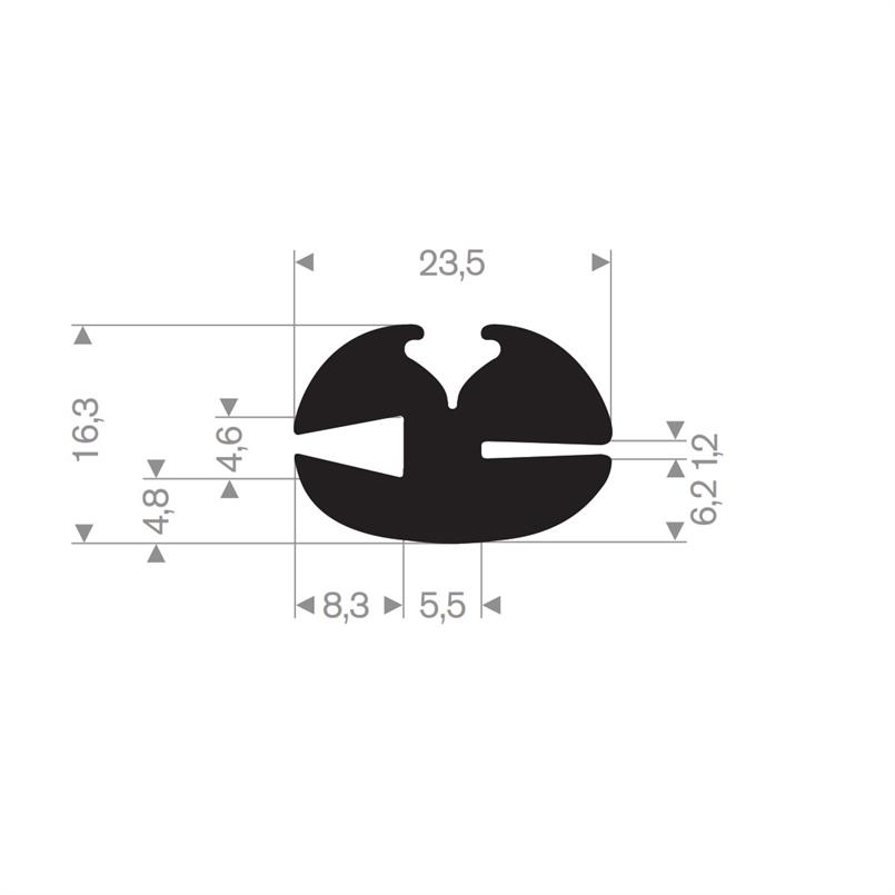 Rubber raamprofiel 23,5x16 mm