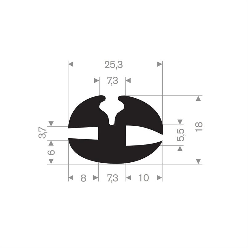 Rubber raamprofiel 25,3x18 mm