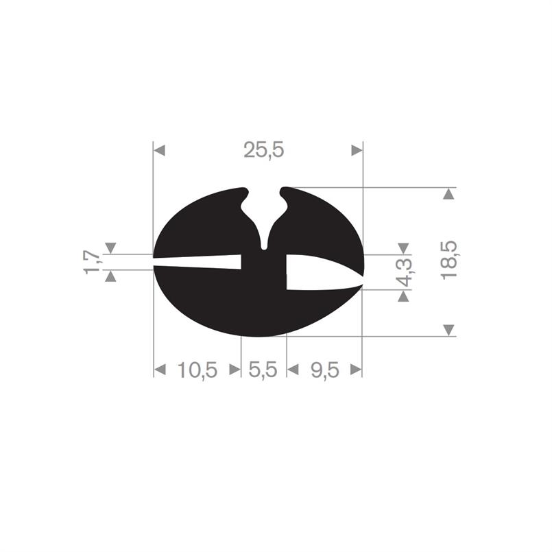 Rubber raamprofiel 25,5x18,5 mm