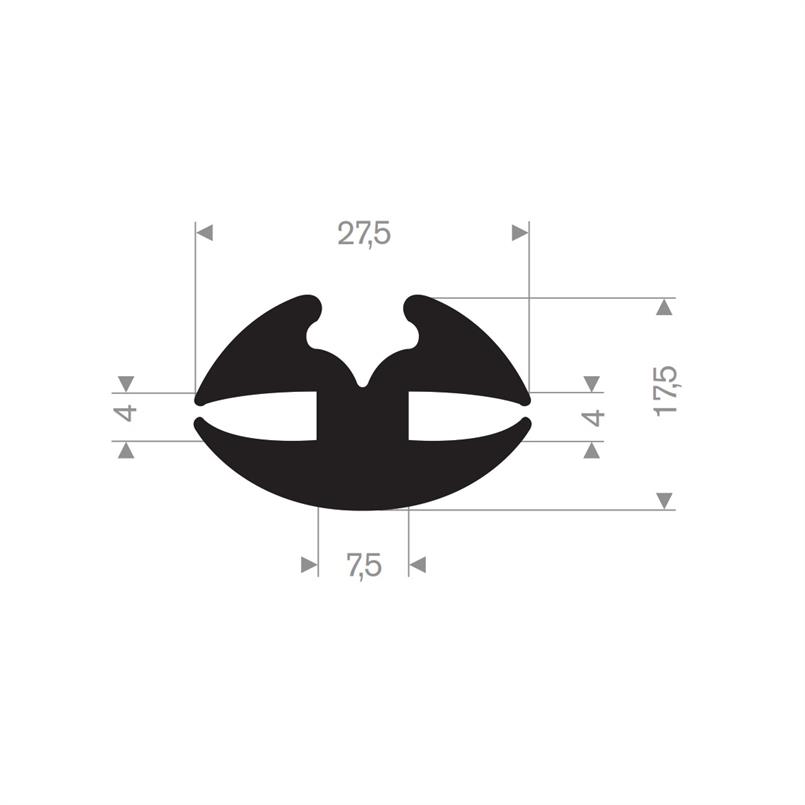 Rubber raamprofiel 27,5x17,5 mm