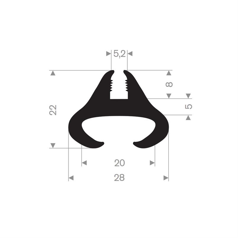 Rubber raamprofiel 28x22 mm