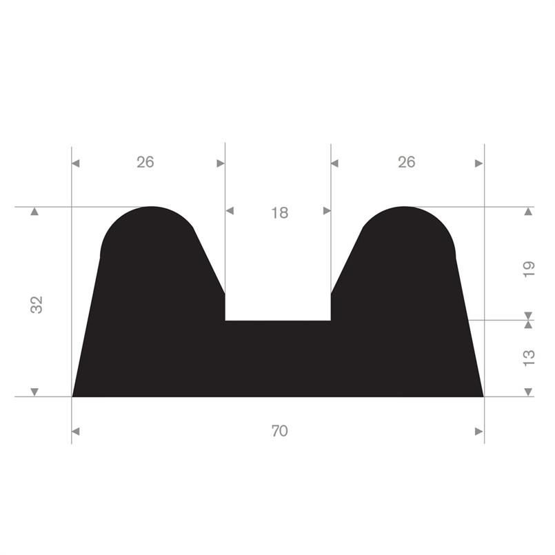 Rubber stootprofiel 70x32mm