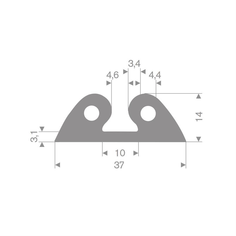 Rubber stootprofiel - grijs - 37x14mm