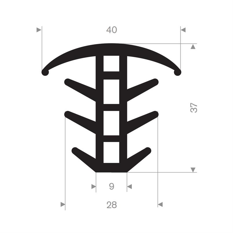 Rubber T-profiel 40x37 mm