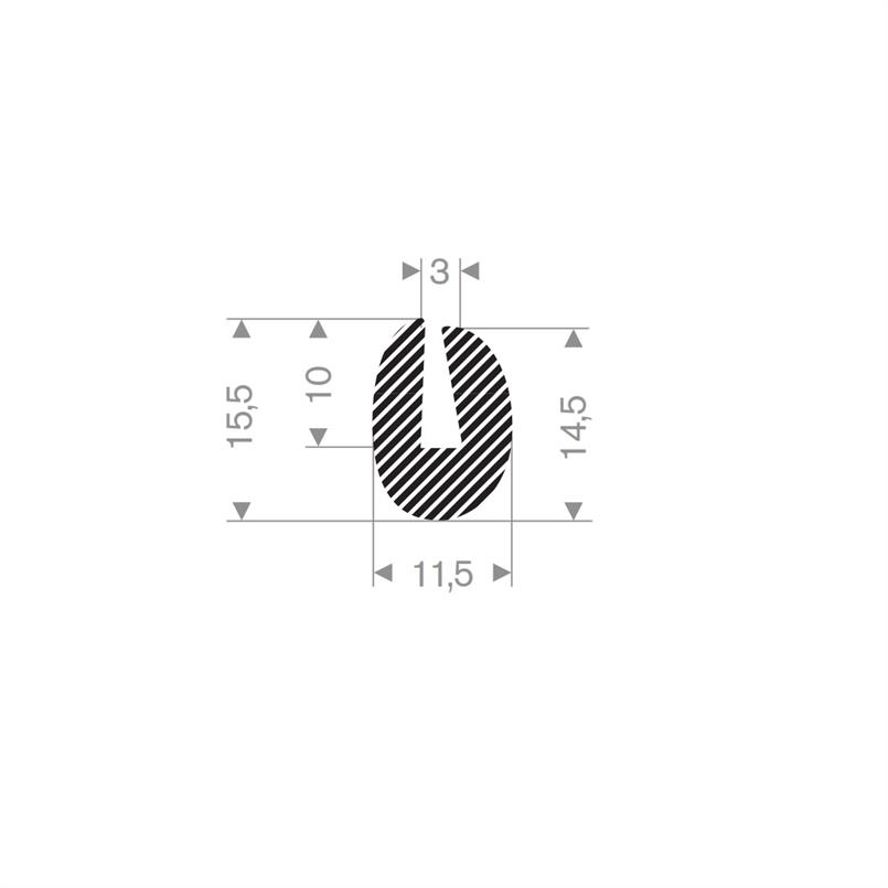 Rubber U-profiel 11,5x15,5 mm