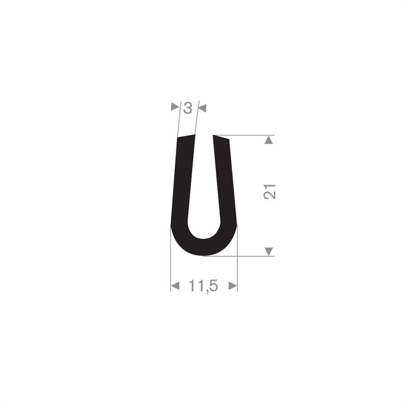 Rubber U-profiel 11,5x21 mm