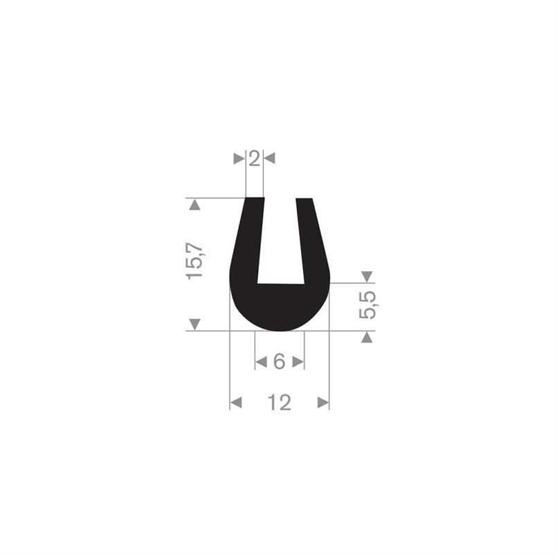 Rubber U-profiel 12x15,7 mm