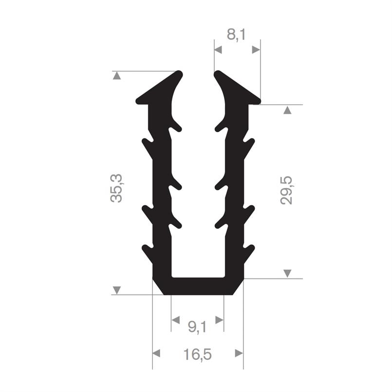 Rubber U-profiel 16,5x35,3mm