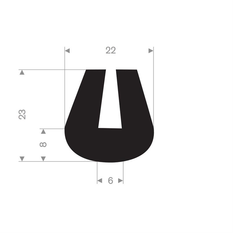 Rubber U-profiel 22x23 mm