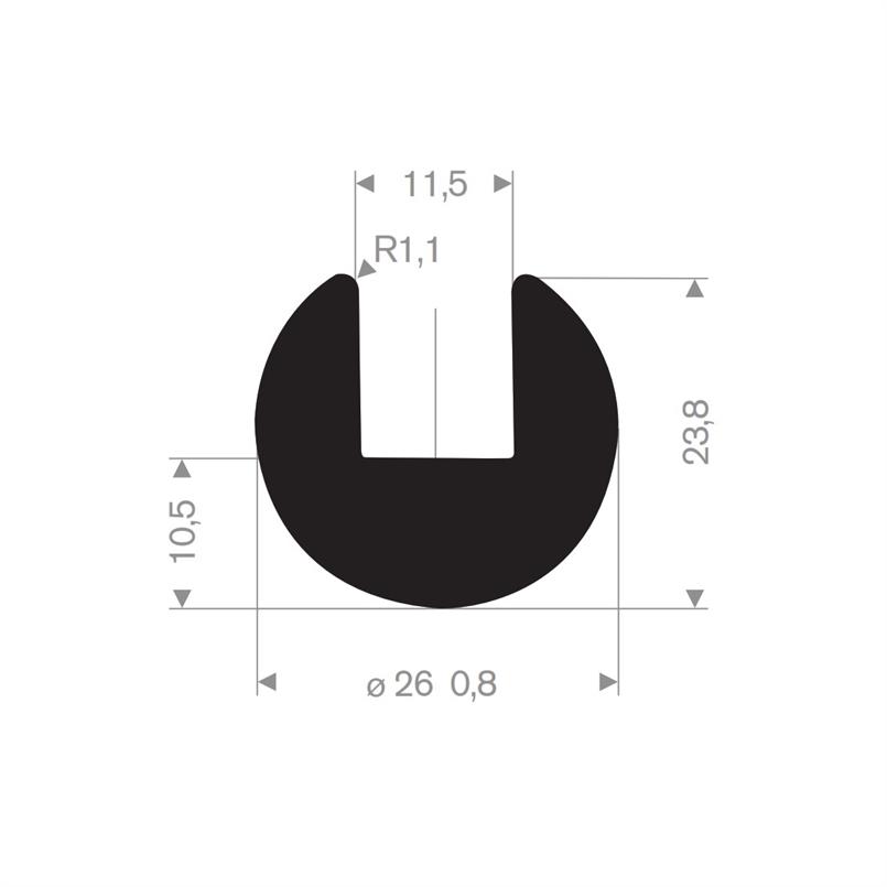 Rubber U-profiel 26,08x23,8 mm