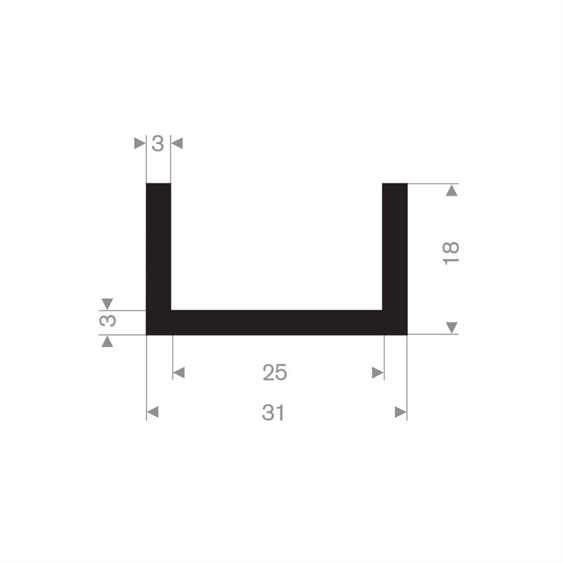 Rubber U-profiel 31x18 mm