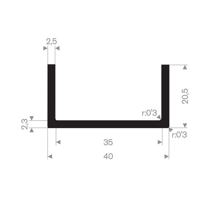 Rubber U-profiel 40x20,5 mm