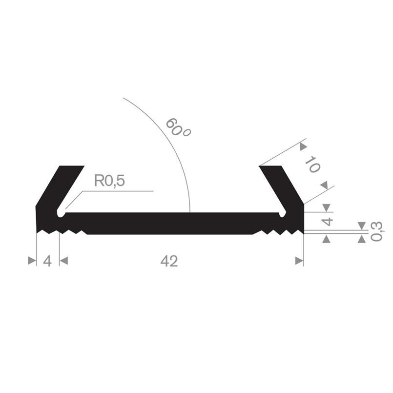 Rubber U-profiel 46x14,3 mm