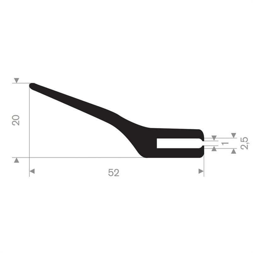 Rubber U-profiel 52x20 mm